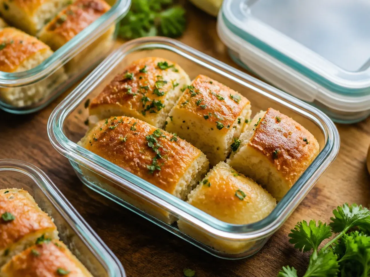 Leftover garlic pull apart bread wrapped in foil ready for the freezer