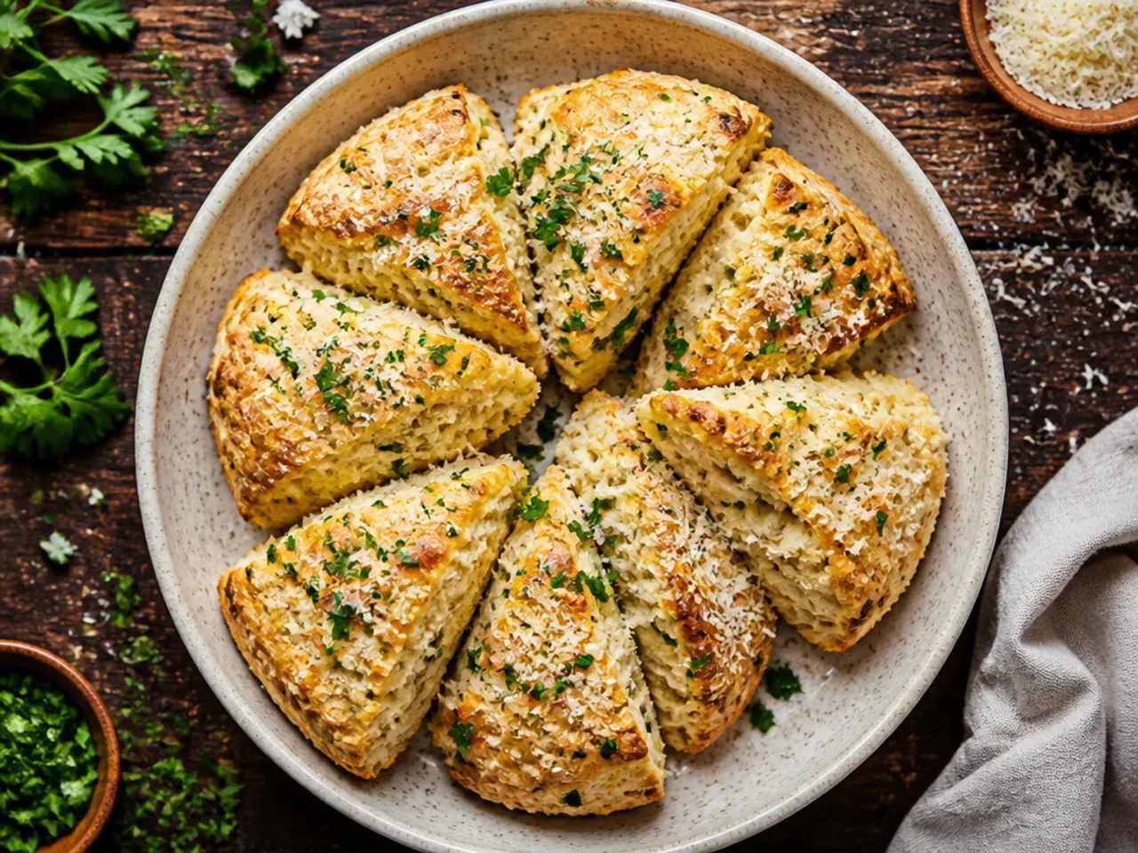 Unbaked gluten free scone rounds arranged on a lined tray ready to freeze