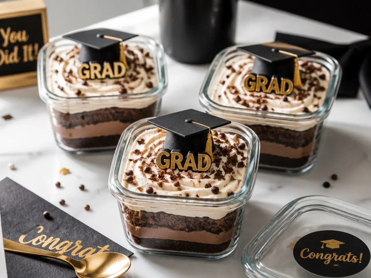 Graduation cake stored in an airtight container in the refrigerator