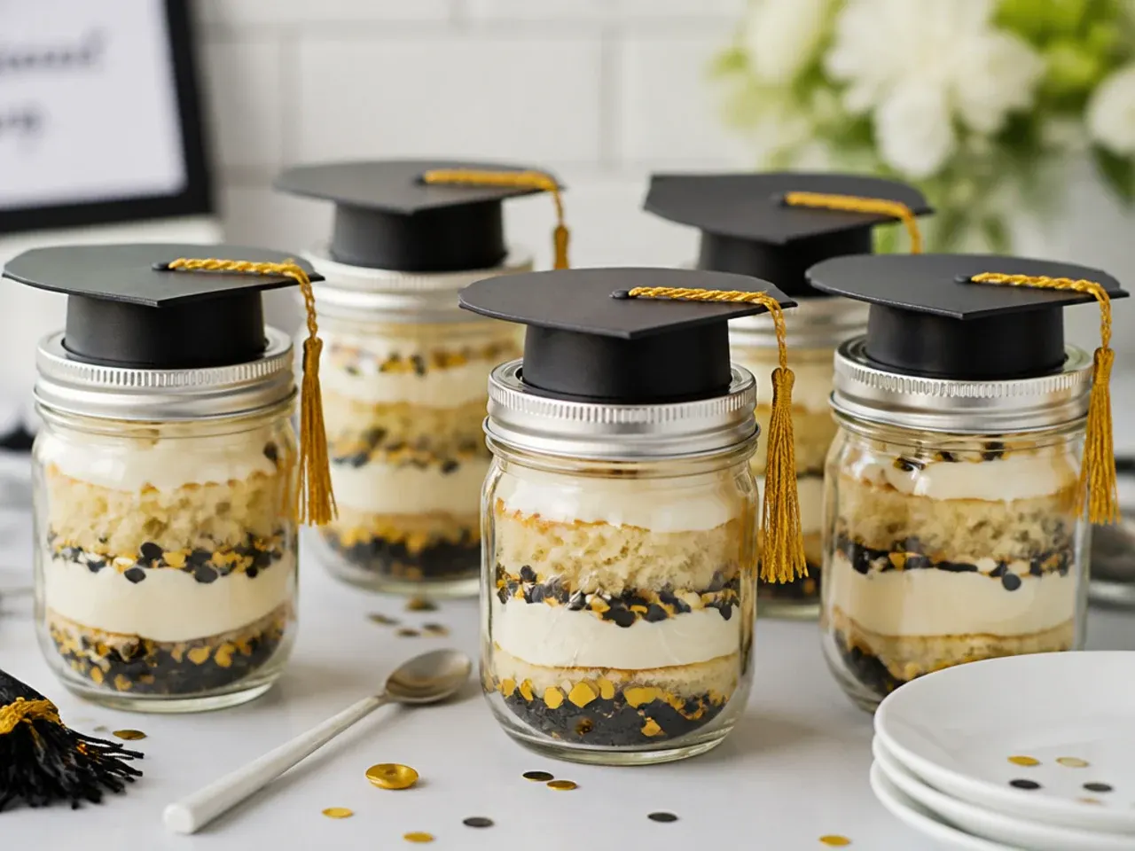 Slices of leftover graduation cake wrapped individually in cling film for freezing