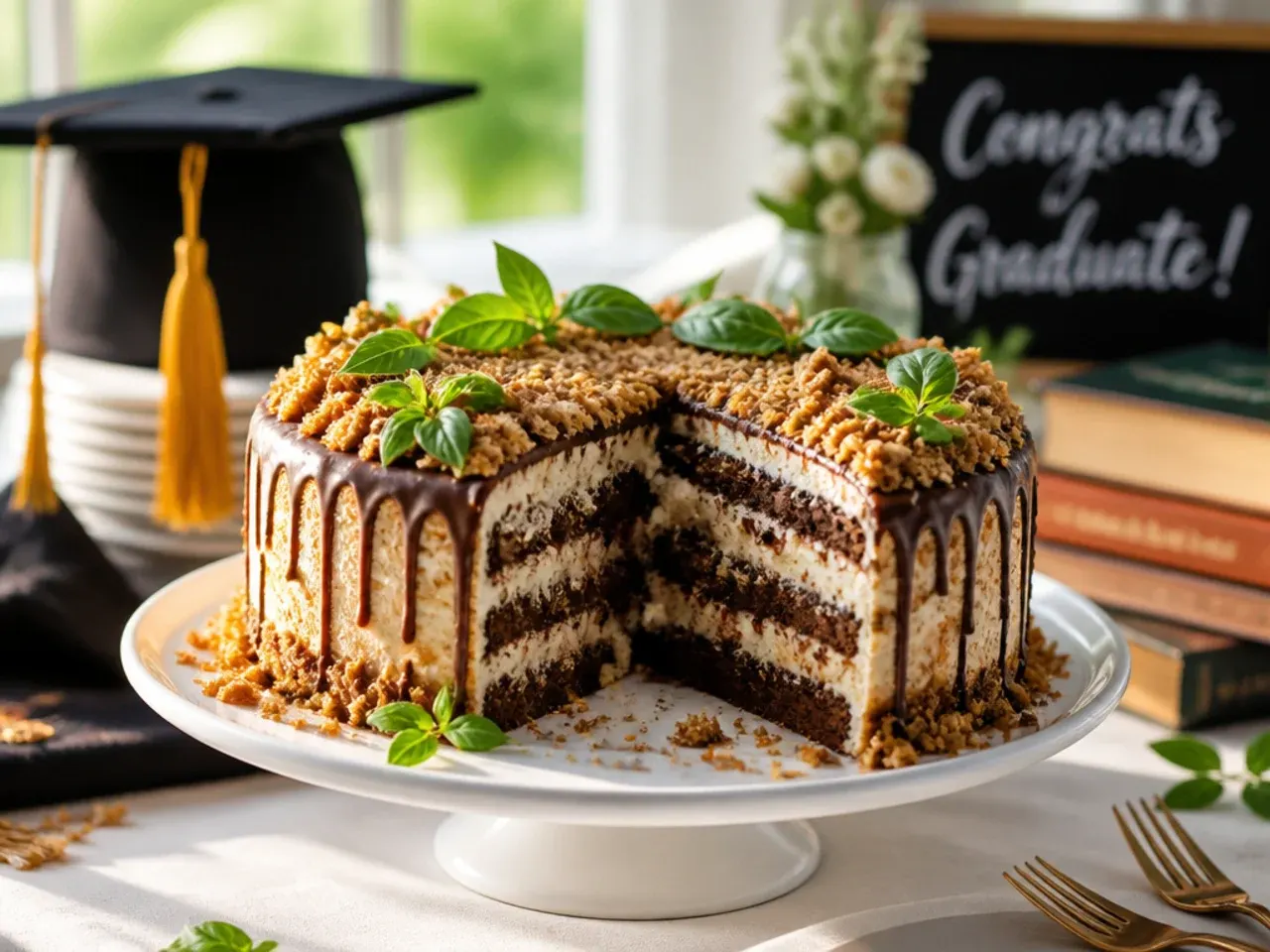 Decision guide showing which graduation dessert table style suits different party sizes and budgets