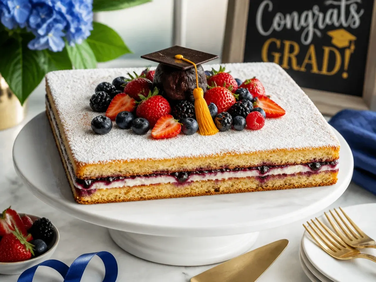 Sheet cake with a smooth white top and deliberately thin, streaky buttercream sides showing the sponge beneath