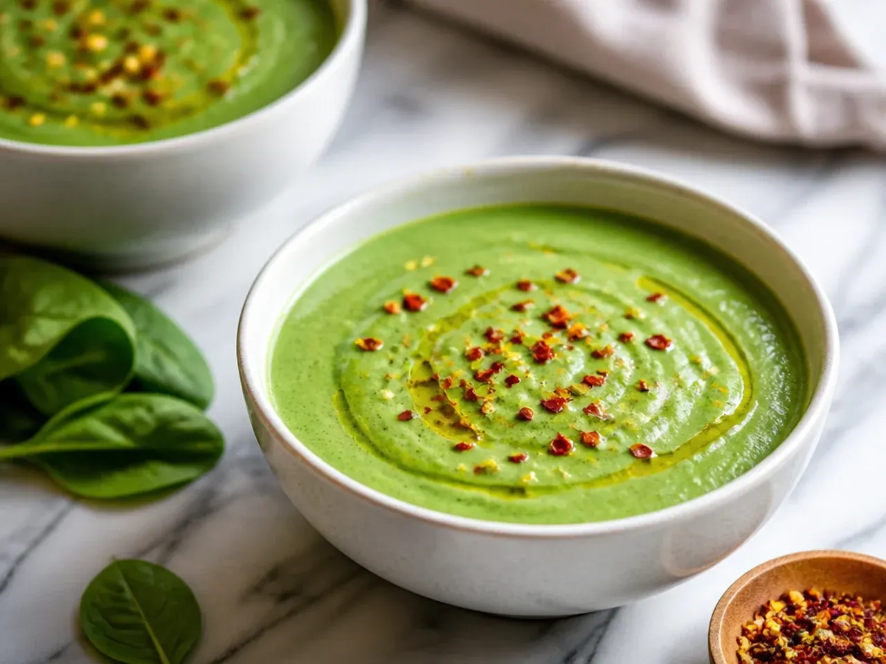 Simple three-ingredient orange and spinach green smoothie poured into a glass