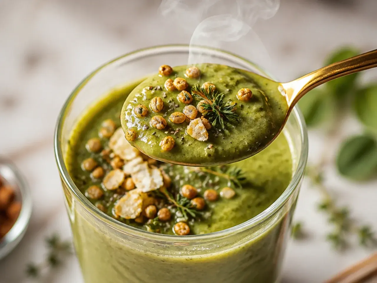 Matcha green smoothie with a light dusting of matcha powder on top