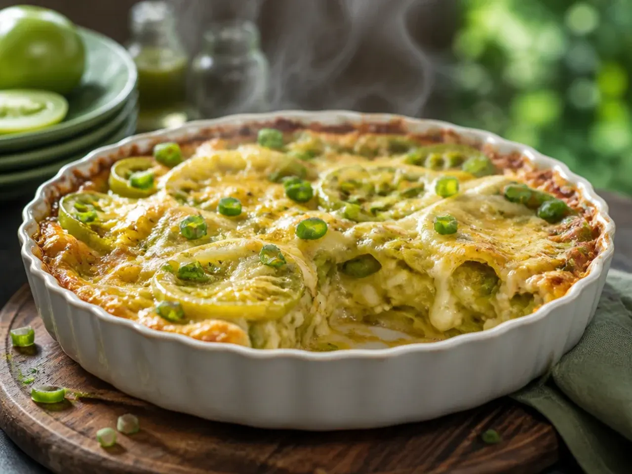 Slice of family green tomato pie with a golden lattice crust