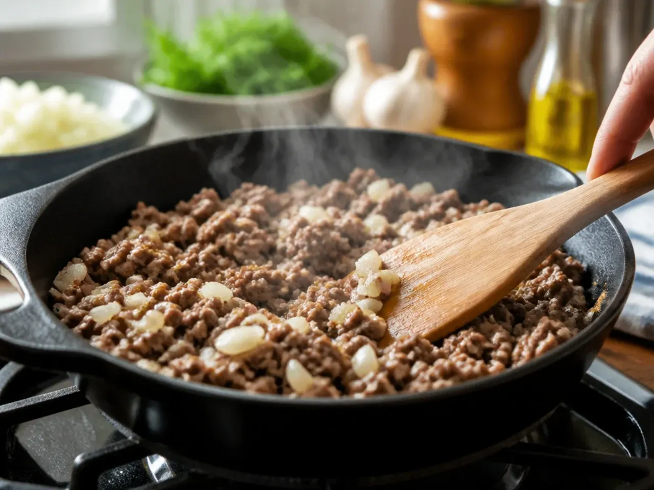 ground beef cornbread casserole recipe step 1