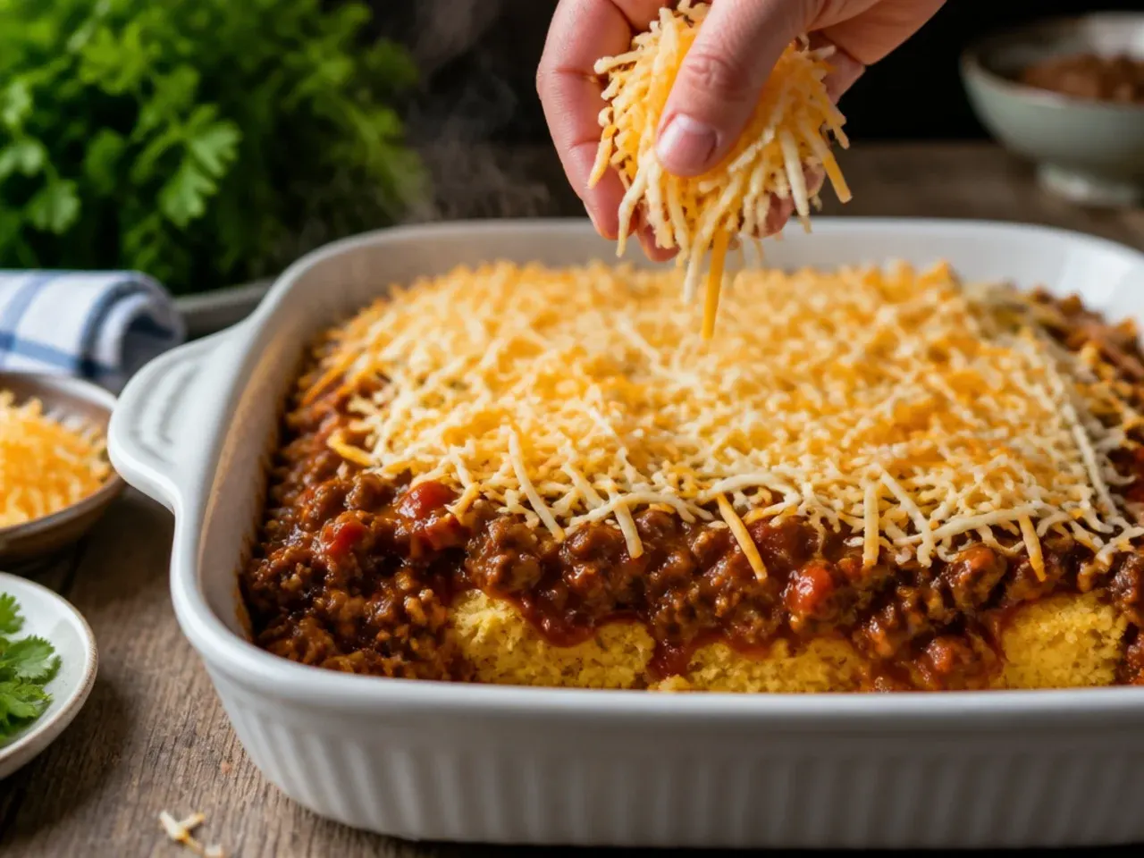 ground beef cornbread casserole recipe step 4
