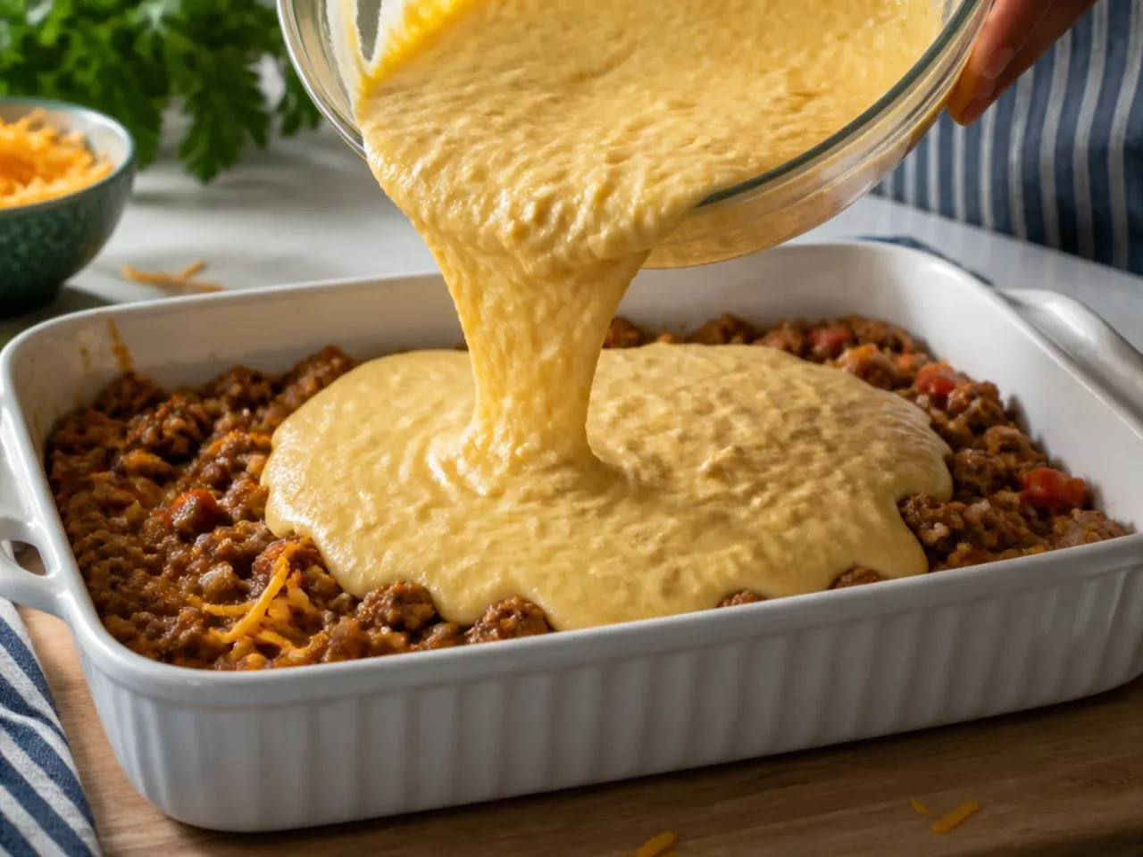 ground beef cornbread casserole recipe step 6