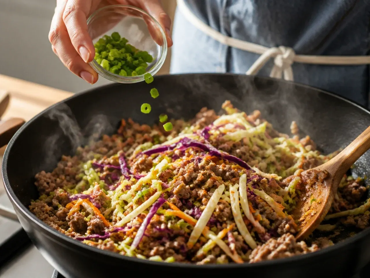 ground beef egg roll in a bowl recipe step 1