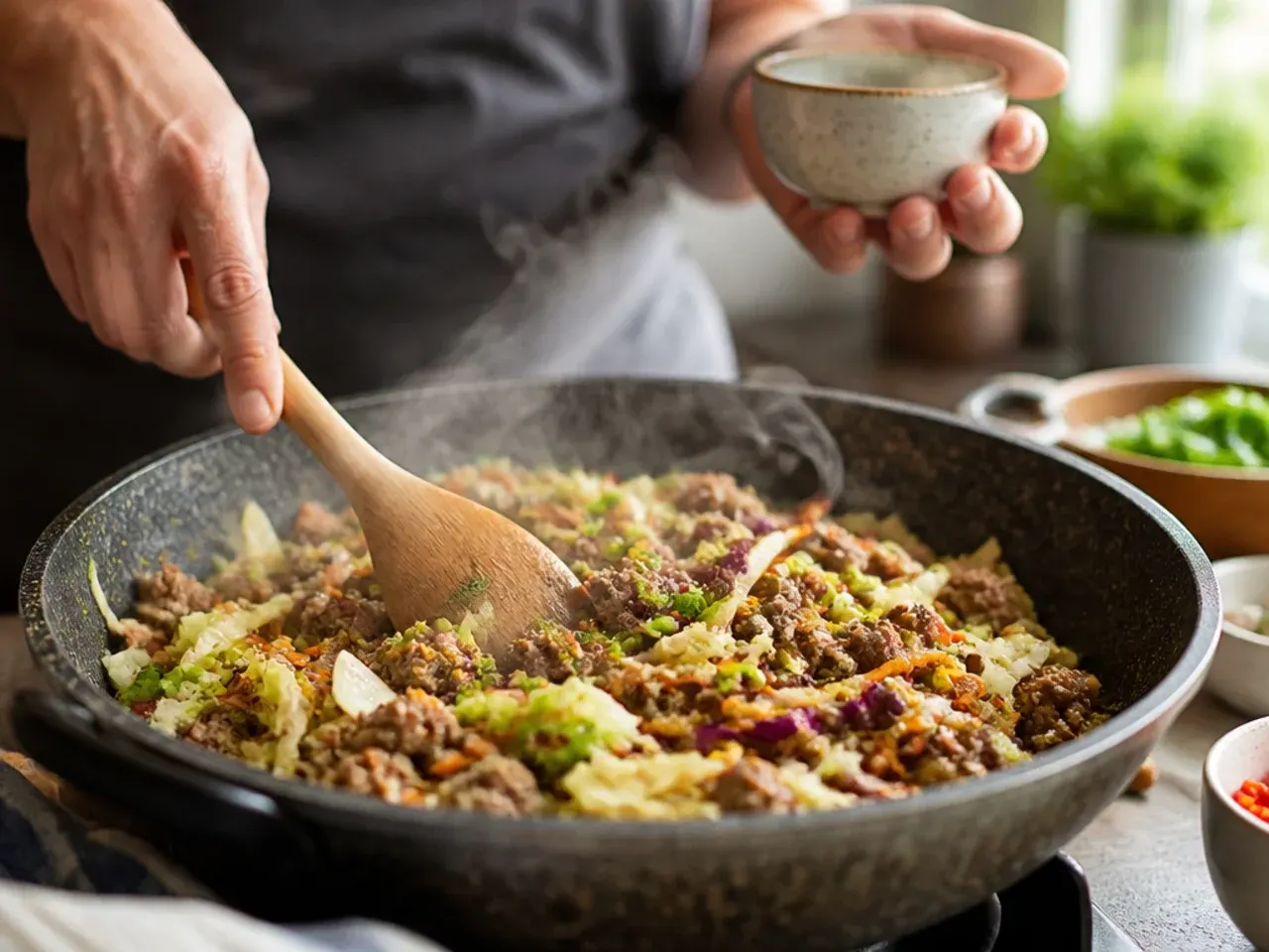 ground beef egg roll in a bowl recipe step 6