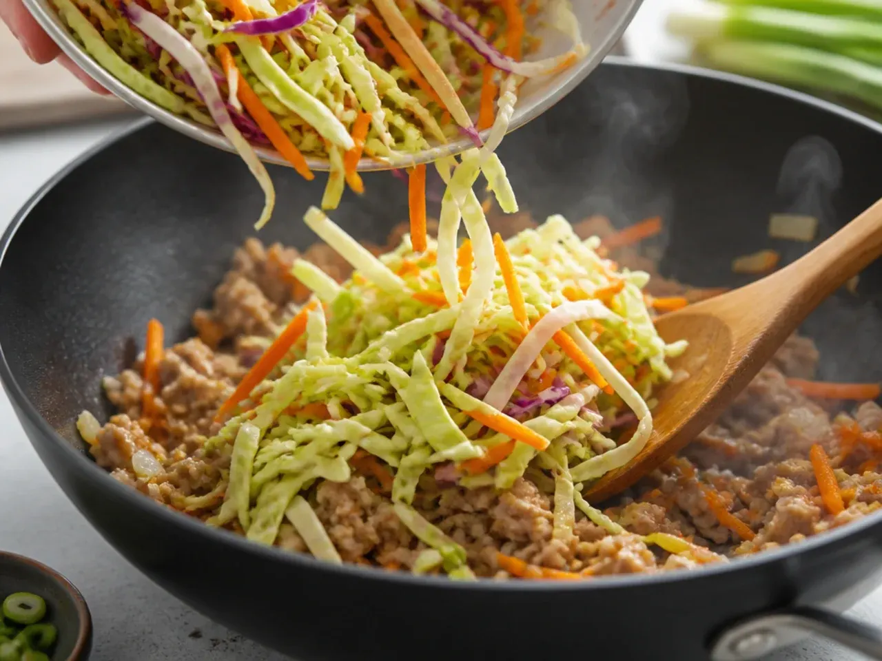 ground turkey egg roll in a bowl recipe step 4