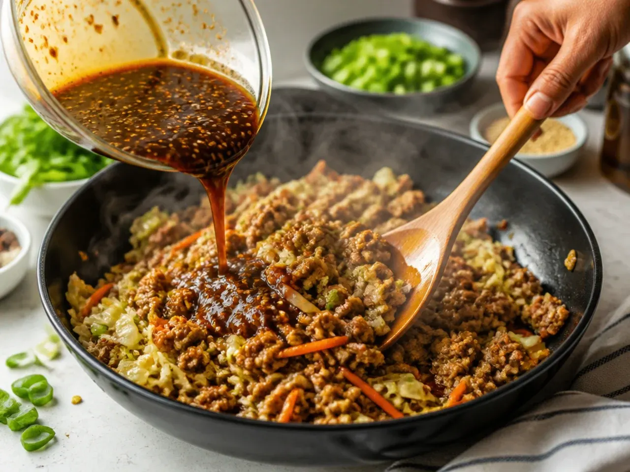 ground turkey egg roll in a bowl recipe step 5