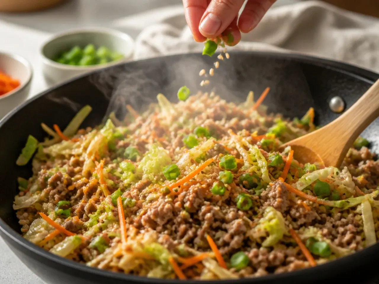 ground turkey egg roll in a bowl recipe step 7