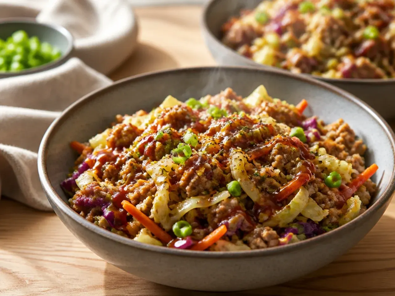 Quick one-pan egg roll bowl with ground turkey ready in 20 minutes