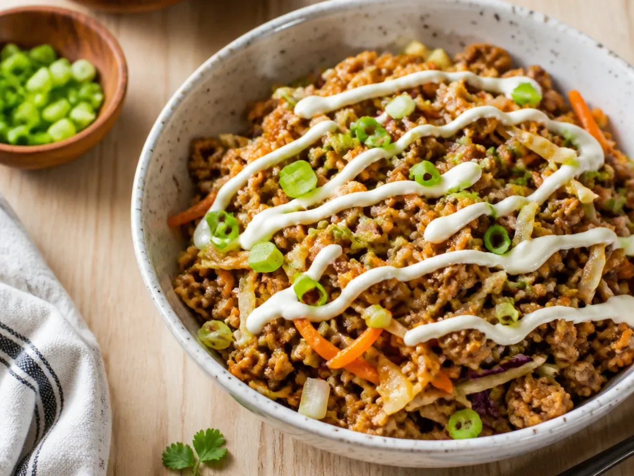 Fast 15-minute one-pan ground turkey egg roll bowl