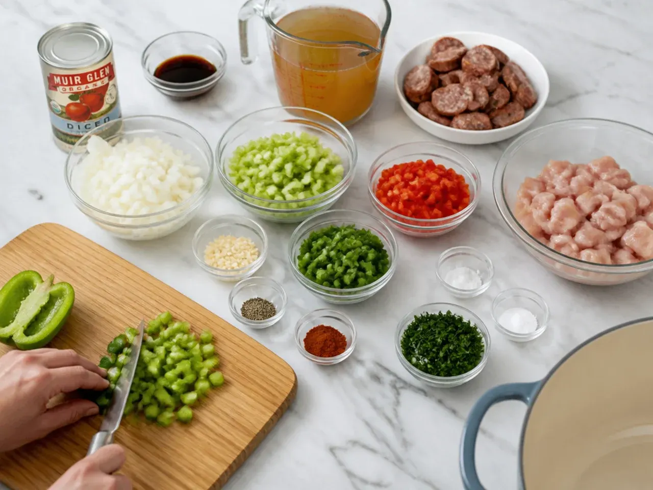 gumbo for a crowd — step 1: prep everything first