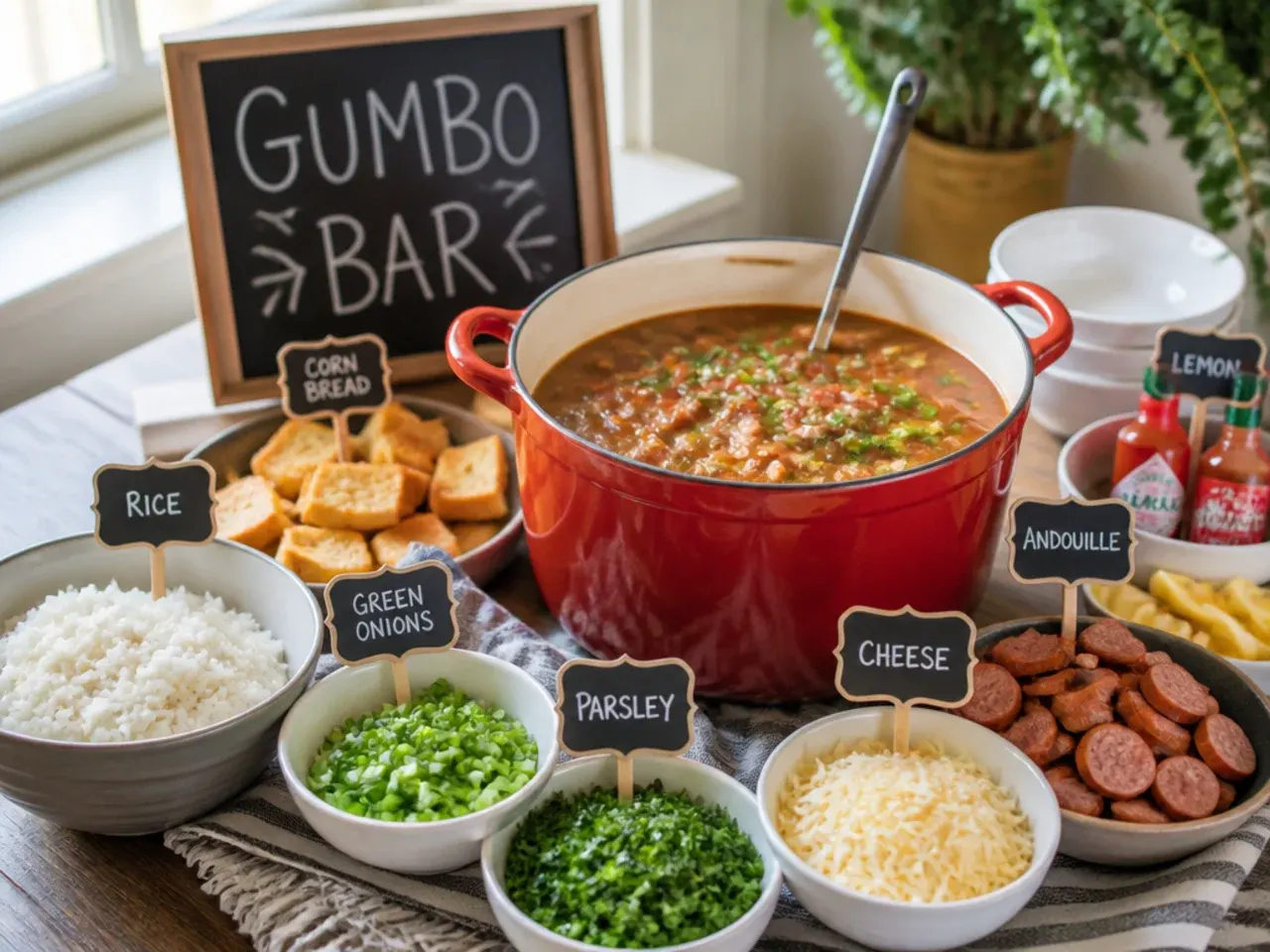 gumbo for a crowd — playful game-day gumbo bar