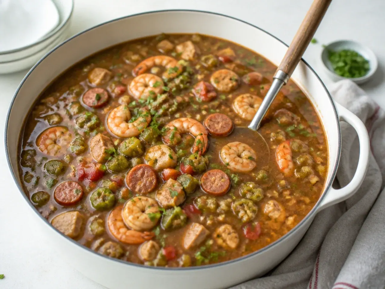 gumbo for a crowd — modern lightened-up gumbo