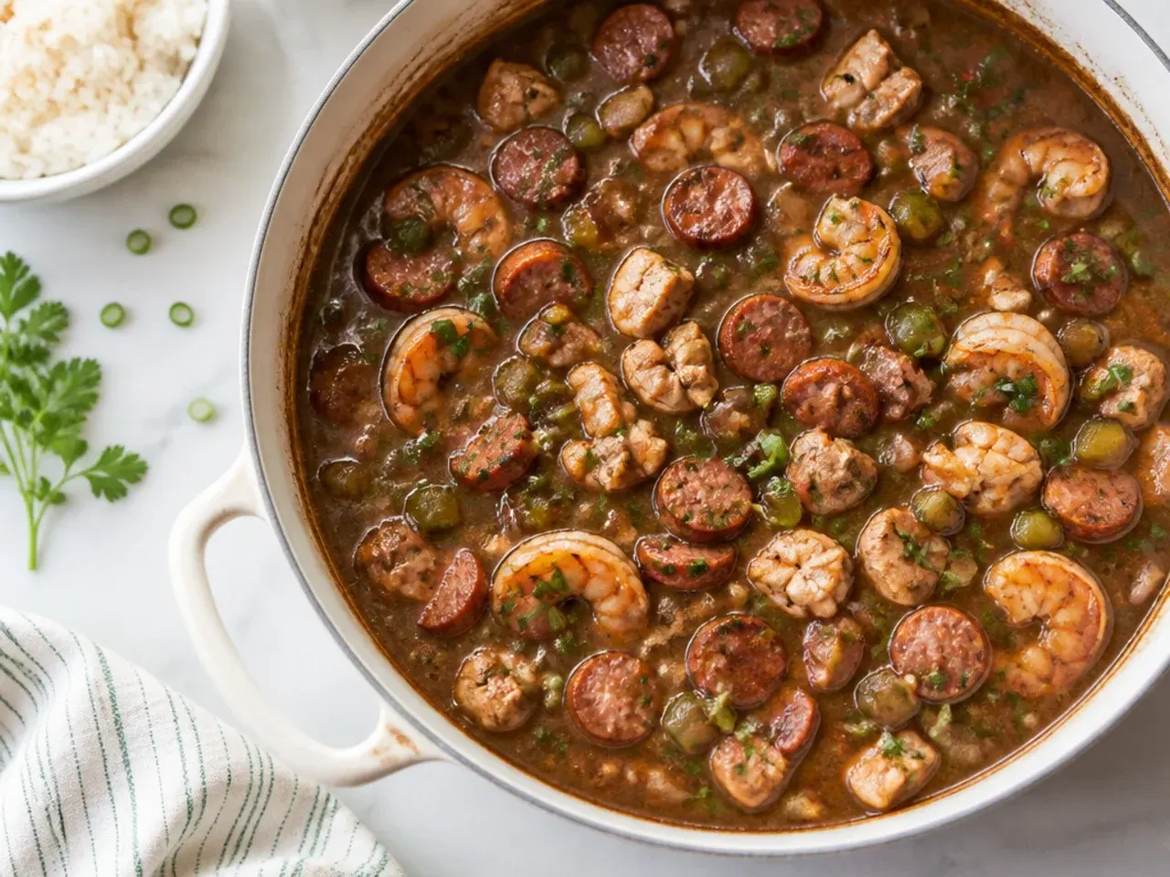 gumbo for a crowd — minimal three-protein purist gumbo