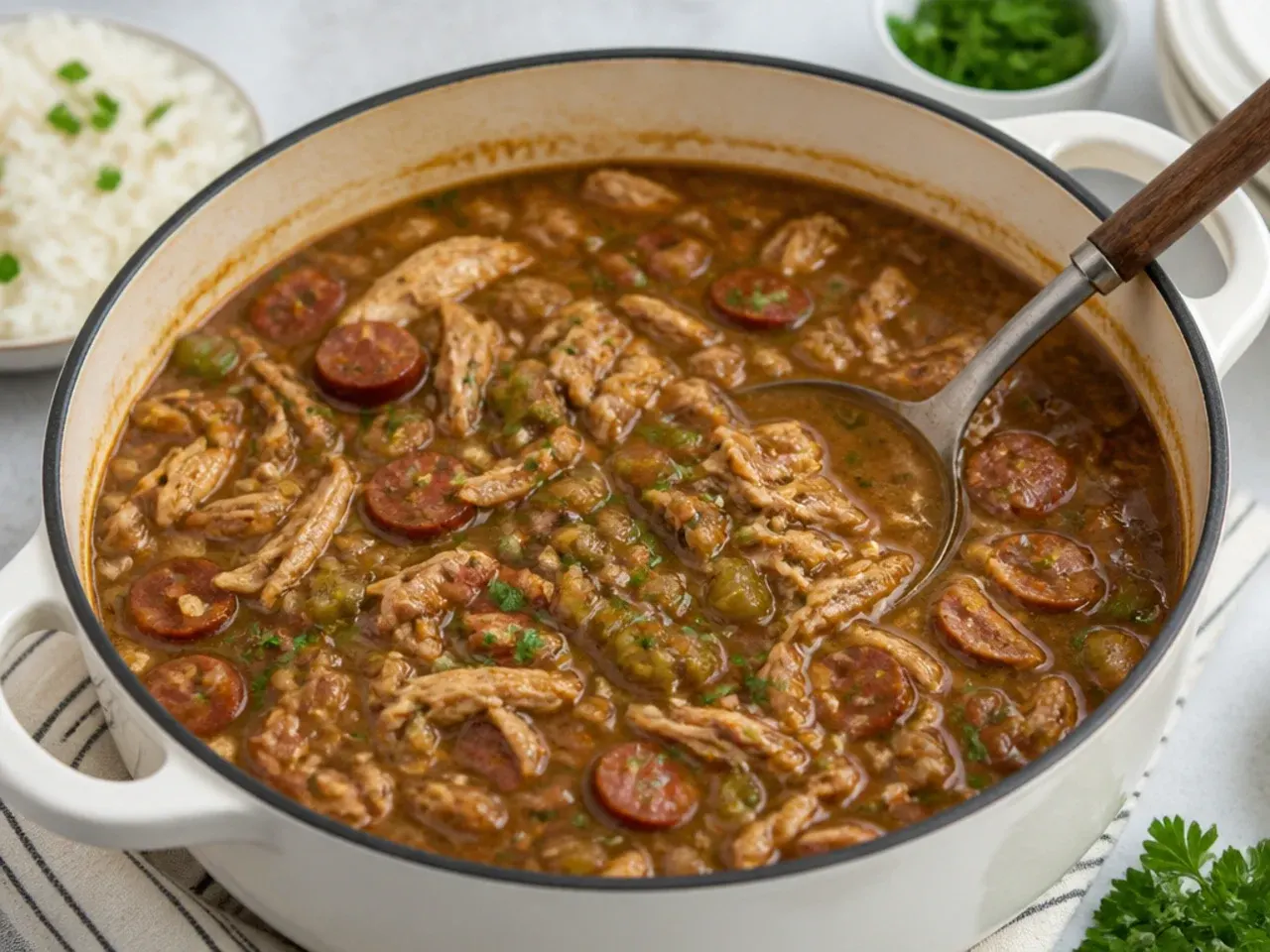 gumbo for a crowd — festive holiday gumbo with smoked turkey