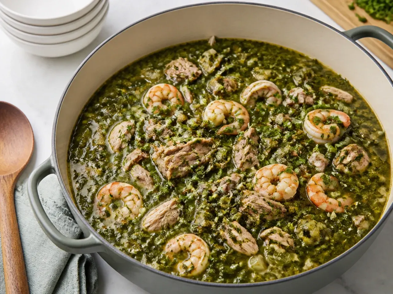 gumbo for a crowd — whimsical green gumbo (gumbo z'herbes)