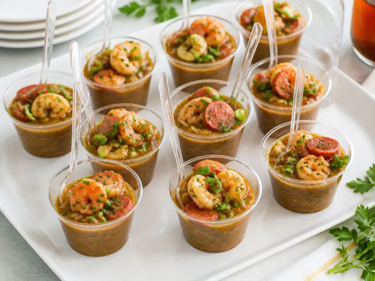 gumbo for a crowd — charming mini gumbo cups for mingling
