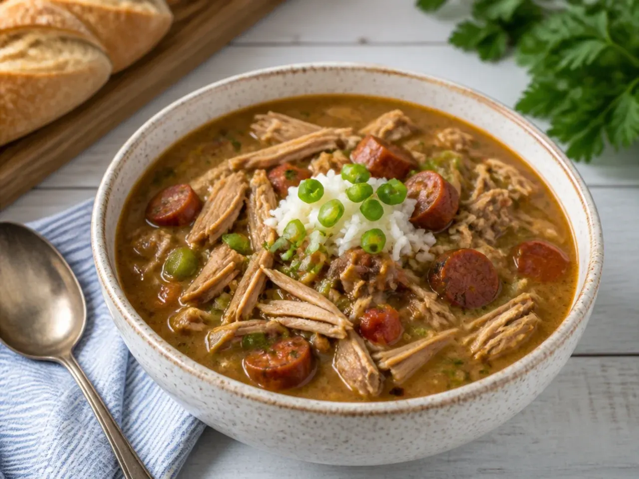 Rustic turkey carcass gumbo idea made from Thanksgiving leftovers