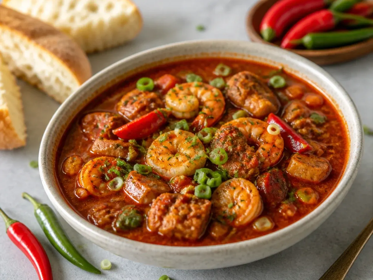Bold extra-spicy Cajun fire gumbo idea with fresh chiles