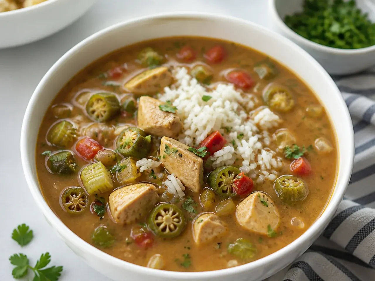 Delicate light-roux chicken gumbo idea with fresh herbs