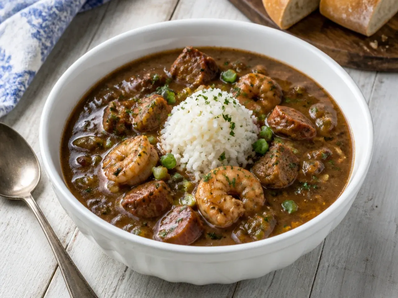 Vintage Cajun country gumbo idea with dark roux and no tomato