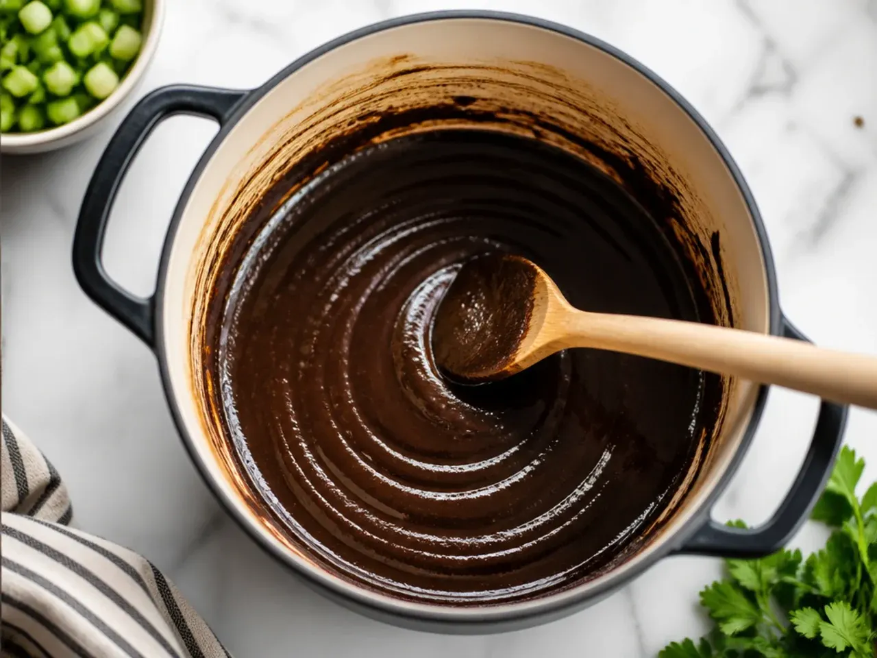 Pro tips for perfect gumbo showing a dark chocolate-colored roux