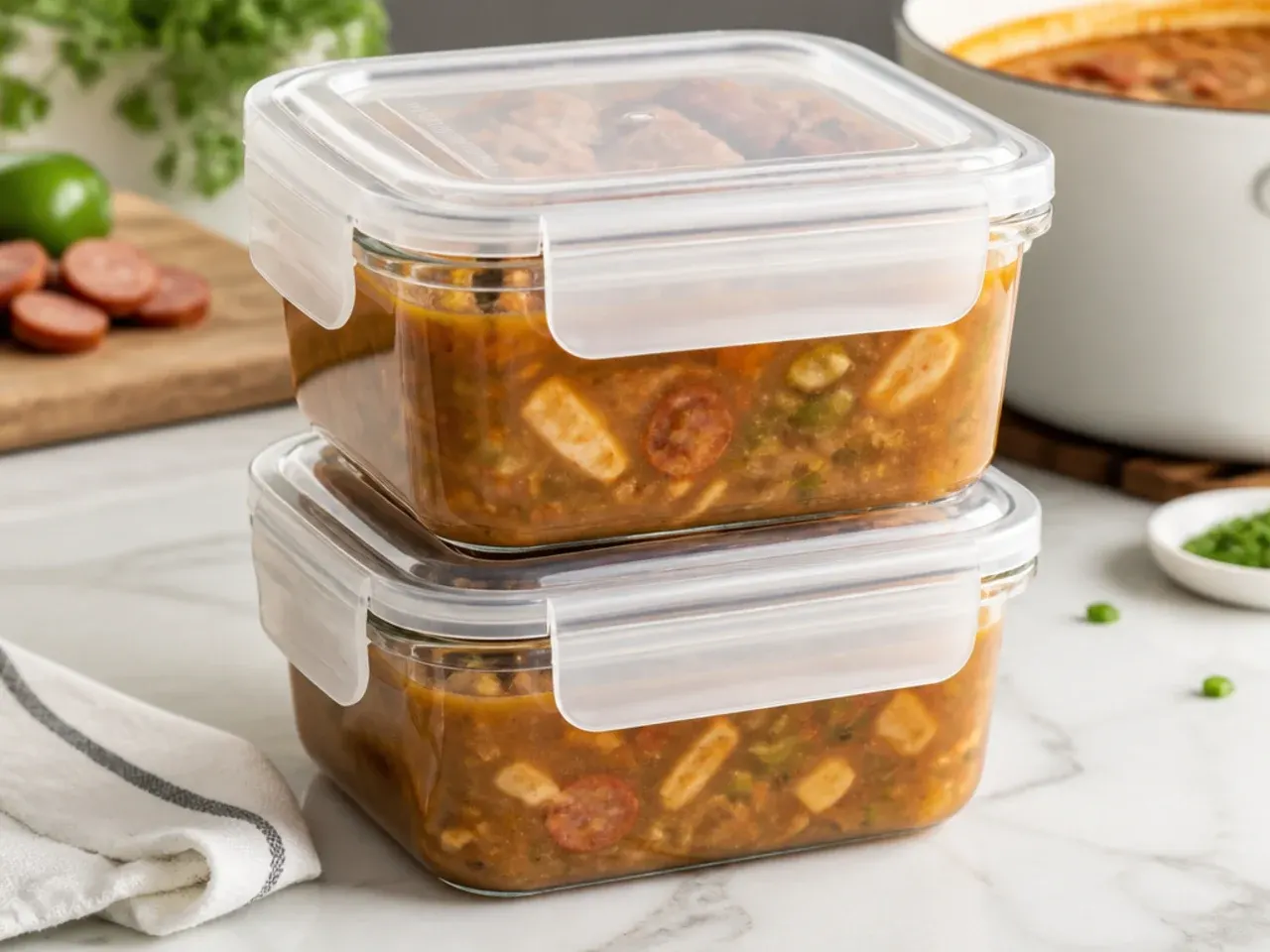 Storing and reheating gumbo ideas in airtight containers for later