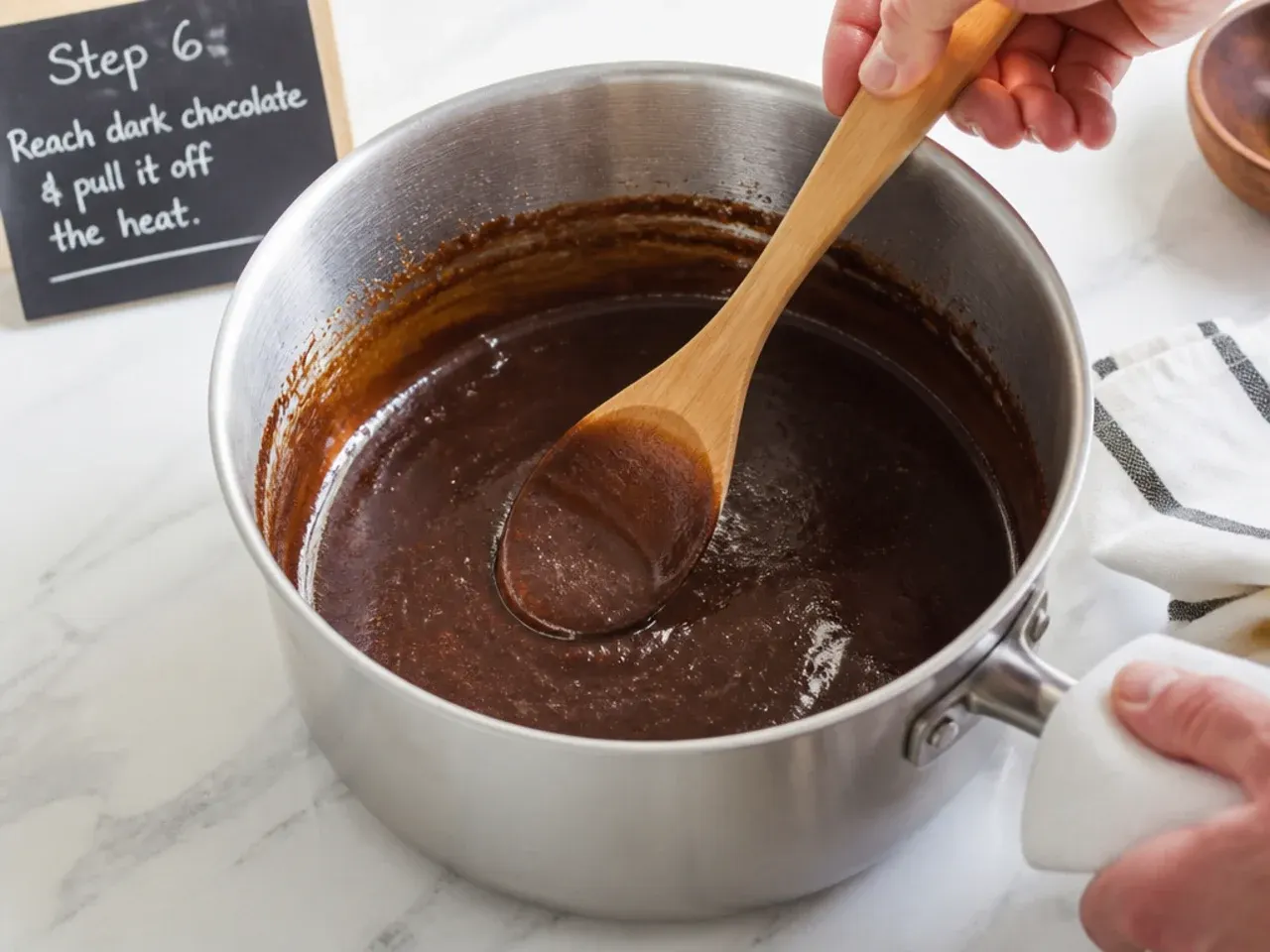 gumbo roux — step 6: reach dark chocolate and pull it off the heat