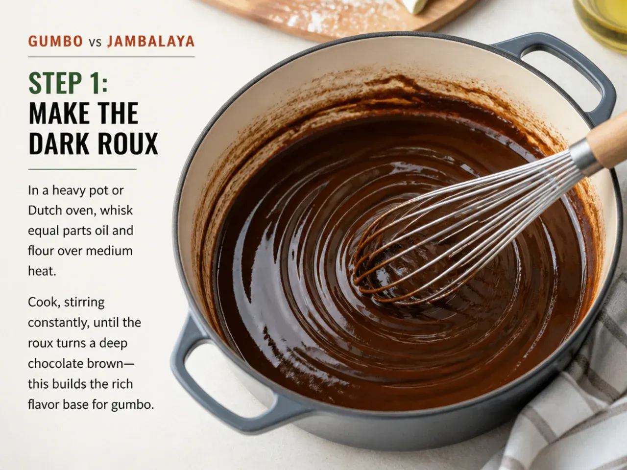 gumbo vs jambalaya — step 1: make the dark roux