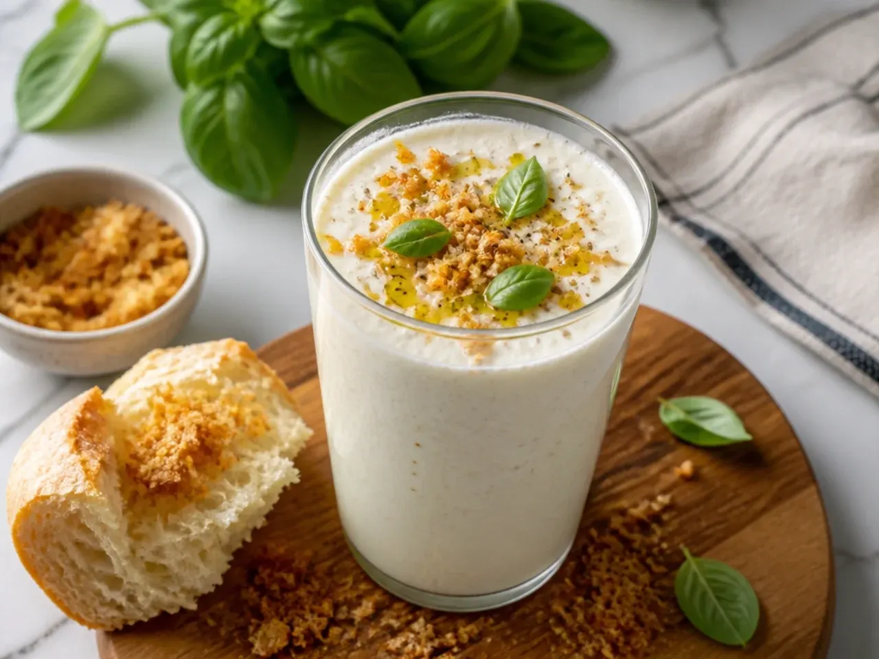 Plain yogurt and banana smoothie in a clear glass