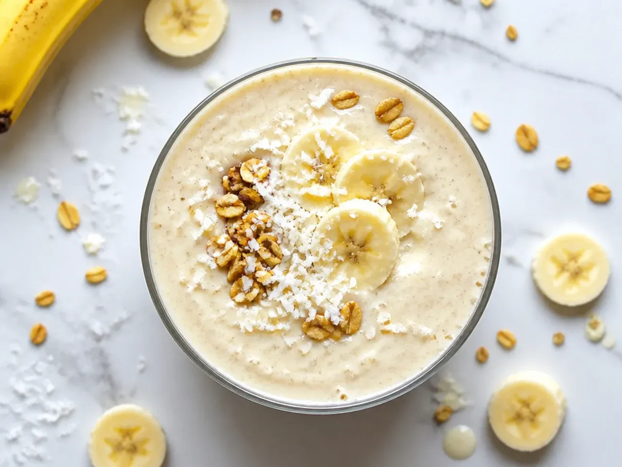 Budget-friendly banana yogurt smoothie in a simple glass