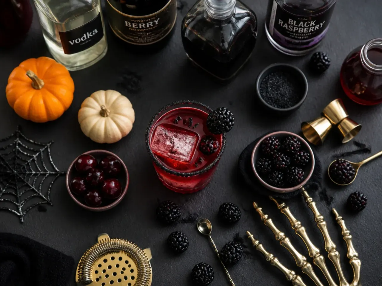 Hands using tongs to add a piece of dry ice to a Halloween punch bowl safely.