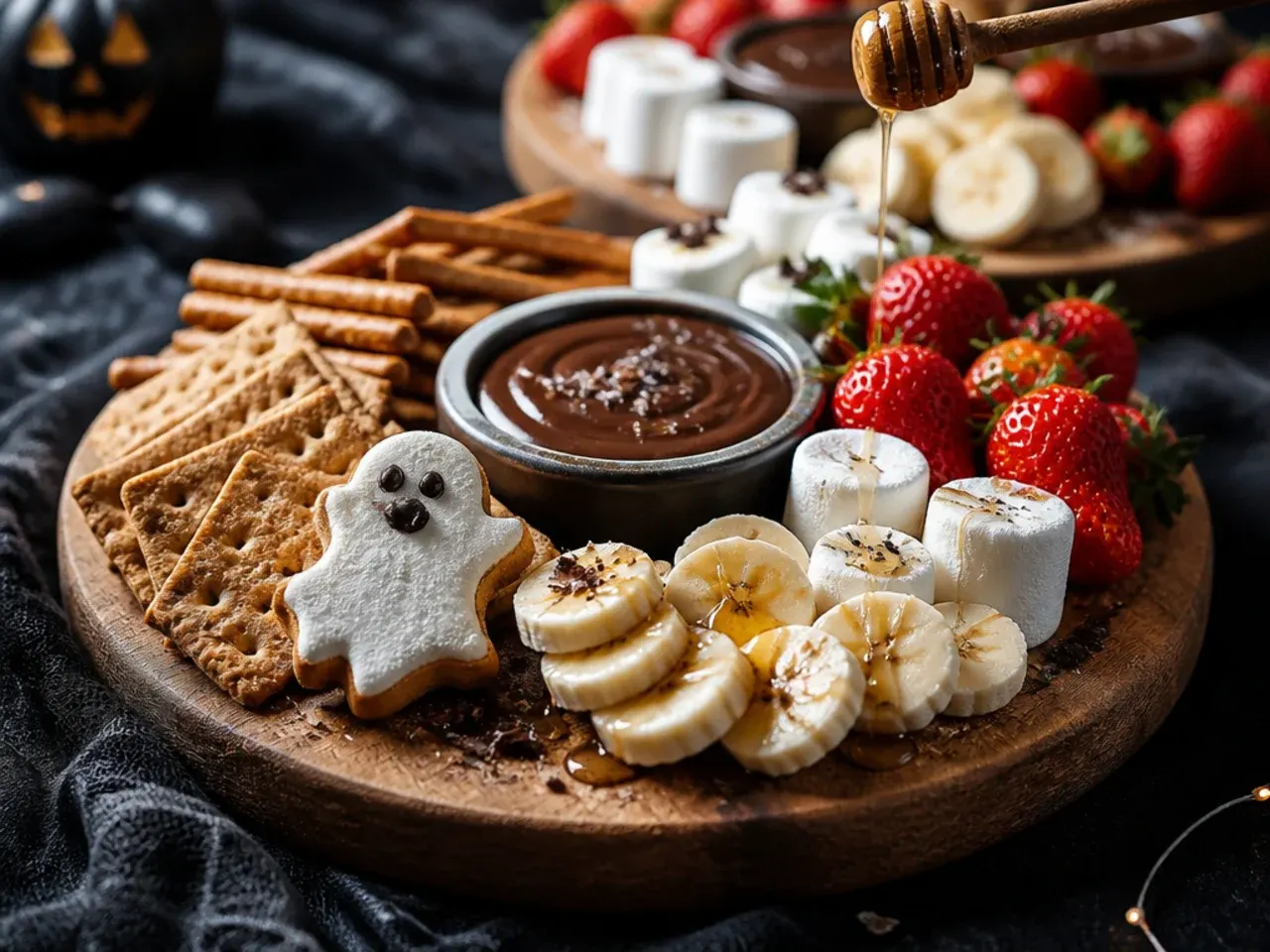 Simple five-ingredient Halloween dessert board with candy in small bowls