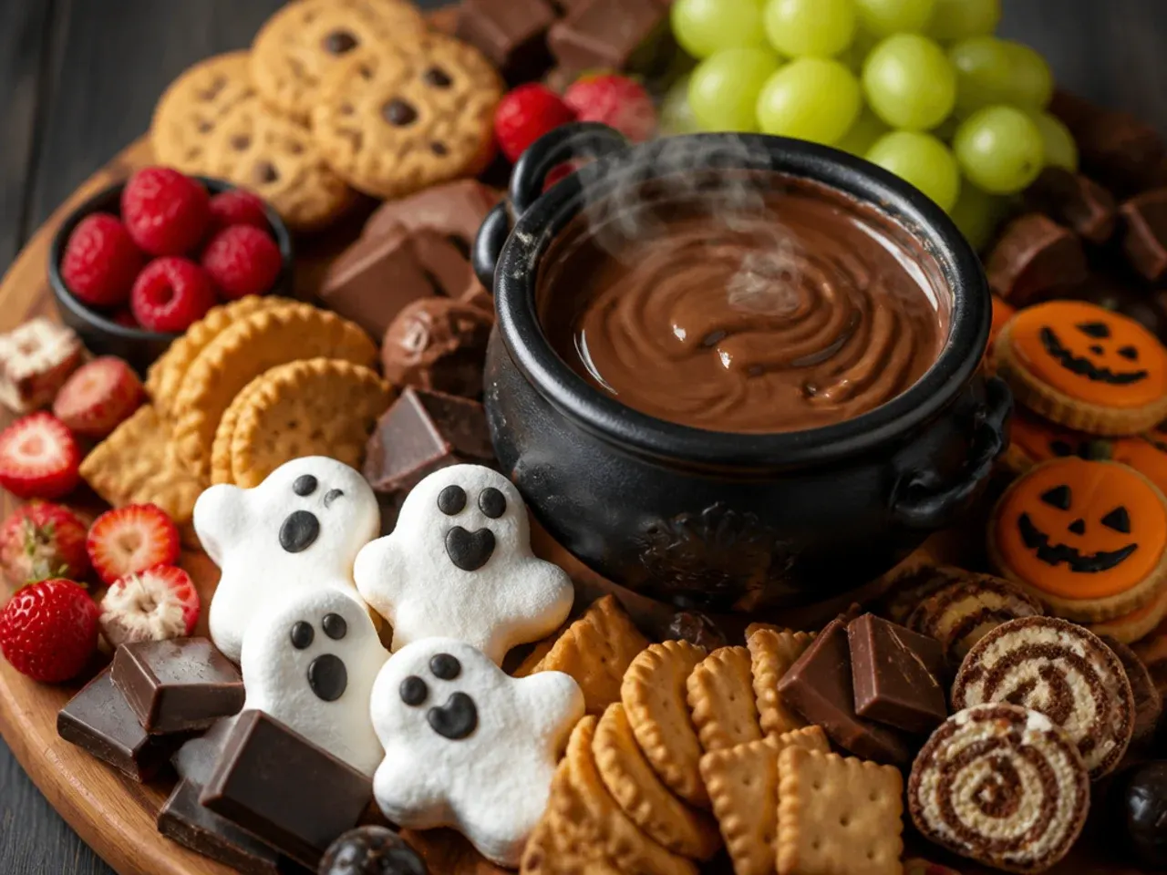 Make-ahead Halloween dessert board components stored ready for assembly
