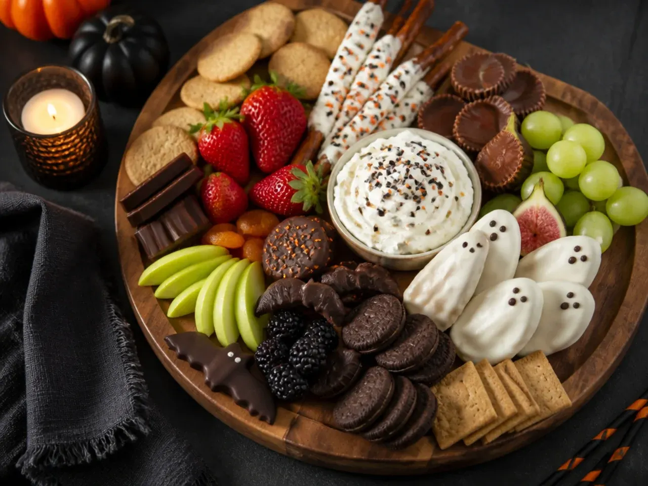 Quick 15-minute Halloween dessert board with shop-bought sweets only