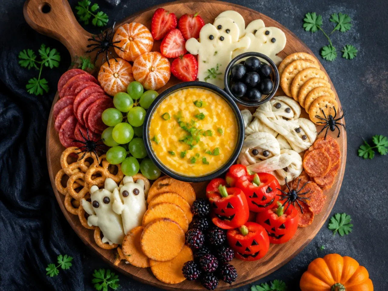 Budget-friendly Halloween snack board using simple supermarket ingredients