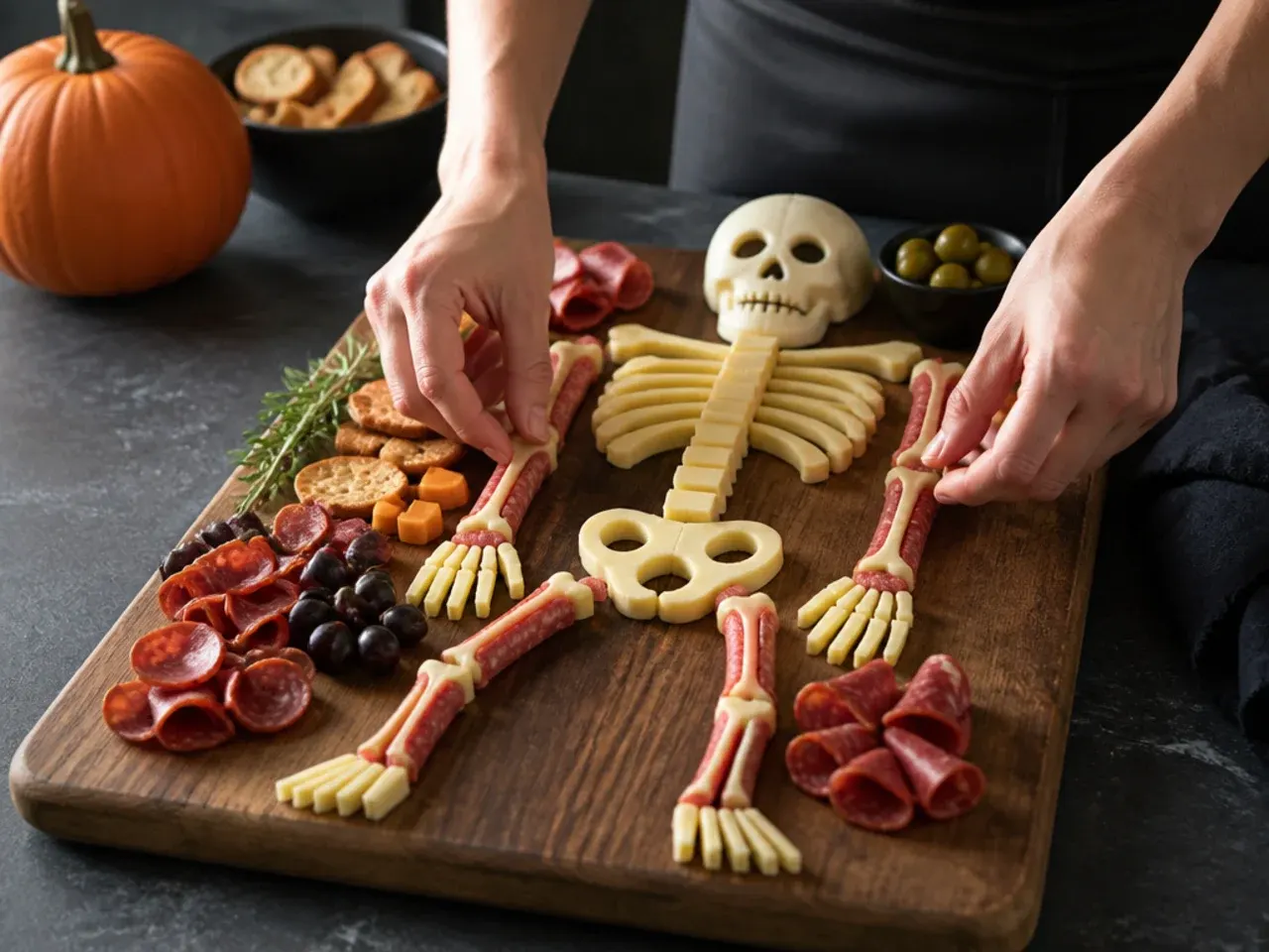halloween charcuterie board skeleton recipe step 4