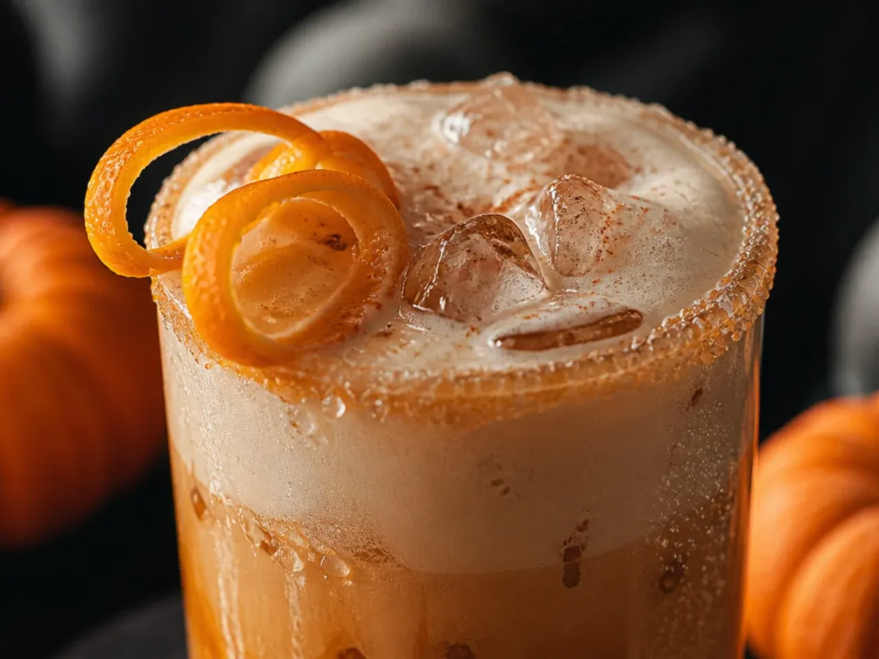 Iced coffee topped with a thick layer of pumpkin cream cold foam dusted with cinnamon