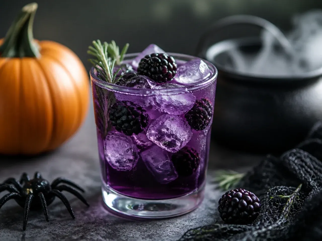 Row of Halloween drink glasses rimmed with black sanding sugar and garnished with gummy worms