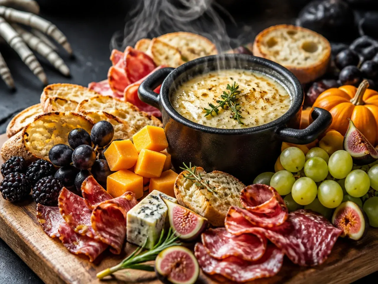 Autumn-themed board with figs, honeyed goat cheese and candied pecans