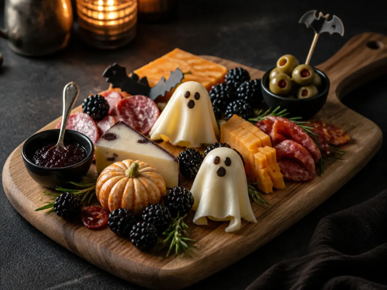 Black slate charcuterie board compared with a stained wooden board