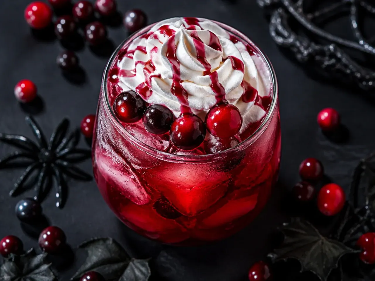 Tall glass of iced cranberry ginger beer fizz with a red sugared rim and lime wheel garnish