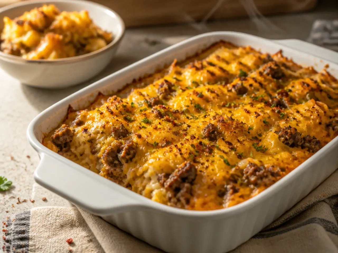 Weeknight skillet hamburger hashbrown casserole browning under the grill