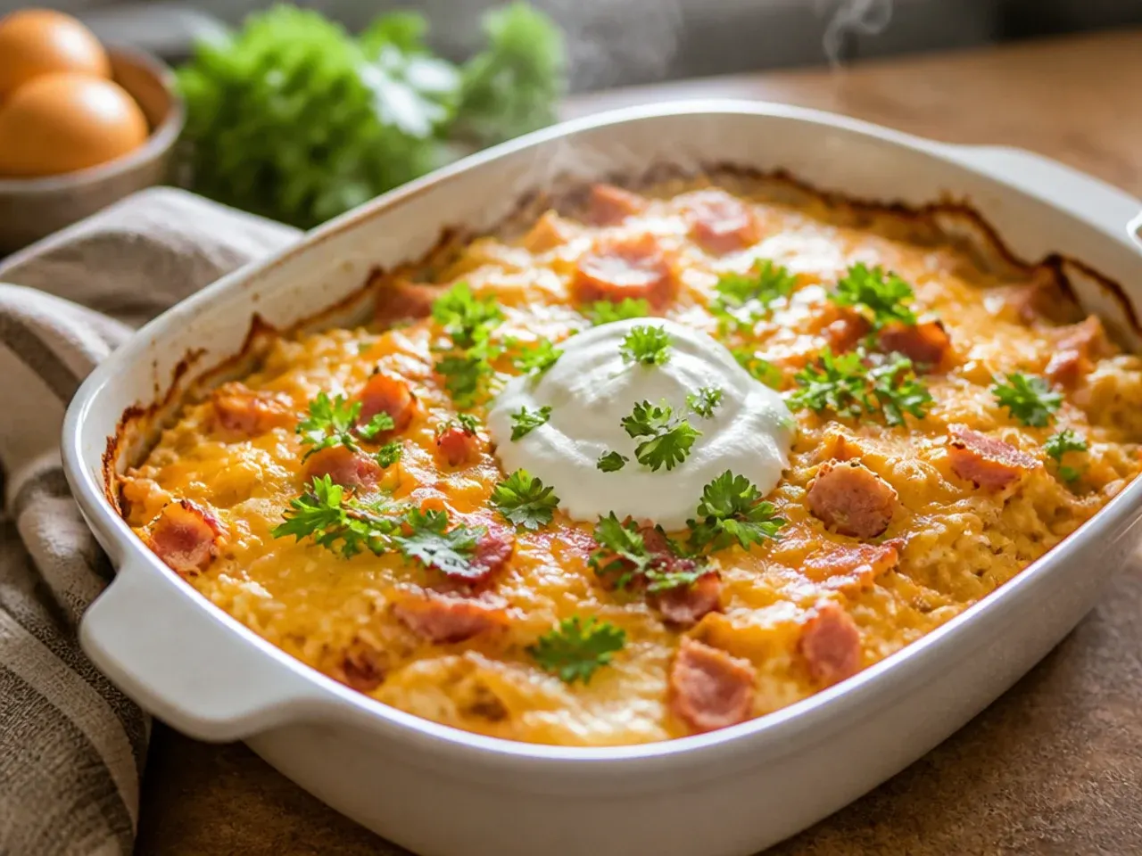One-pot stovetop hashbrown breakfast casserole cooked in a single frying pan.