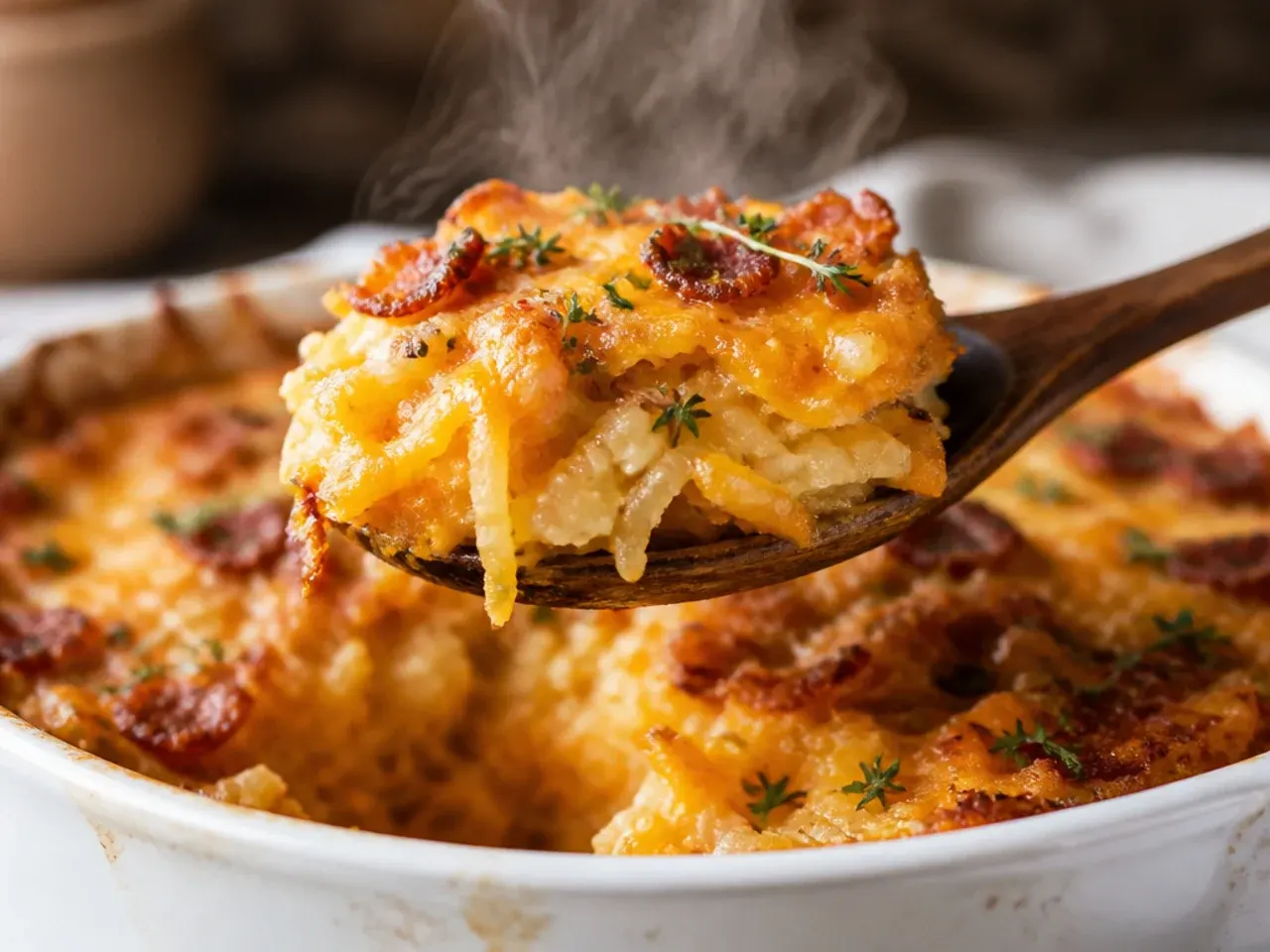Autumn squash hashbrown breakfast casserole with roasted butternut squash and sage.